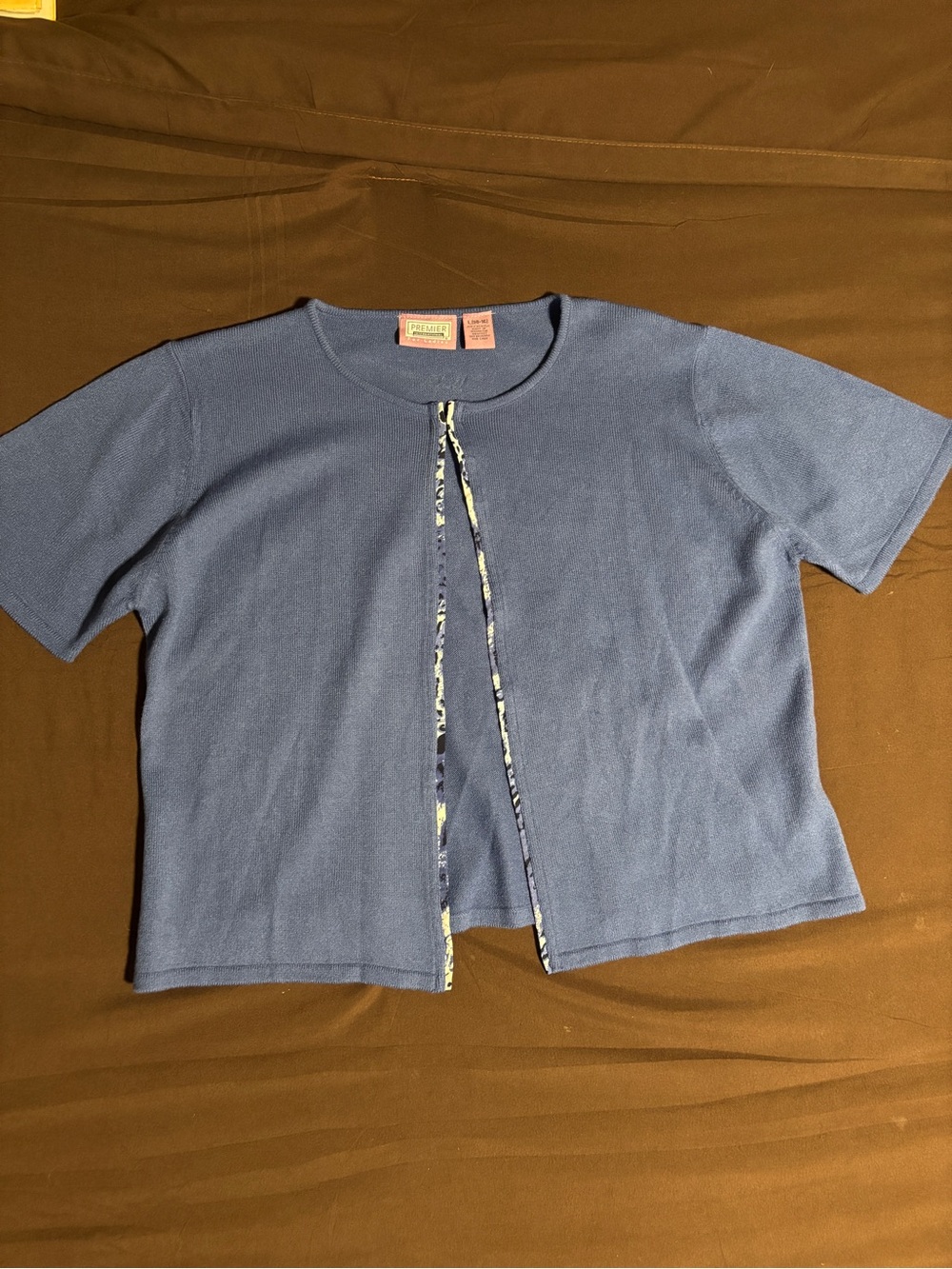 Premier Navy Short-Sleeve Knit Top with Front Tie Detail
